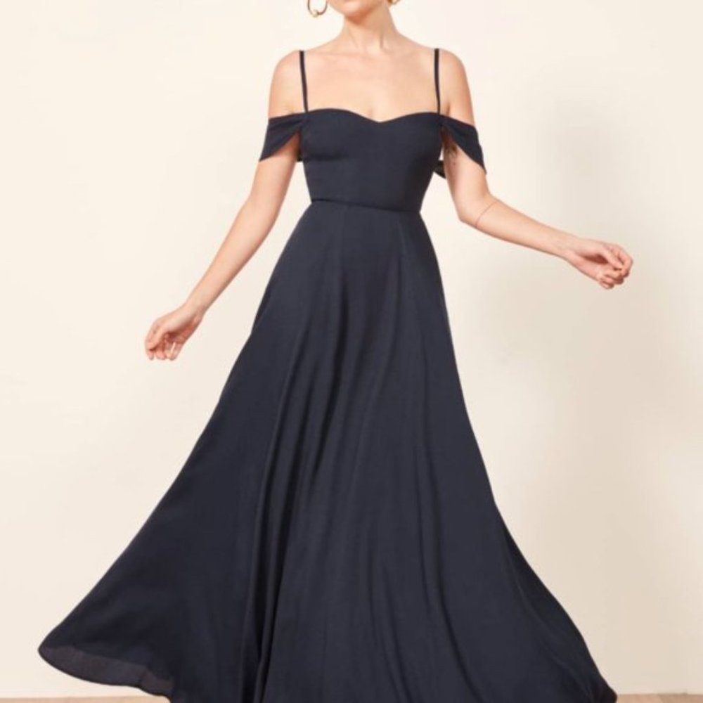 NWT- Reformation Navy Poppy Dress